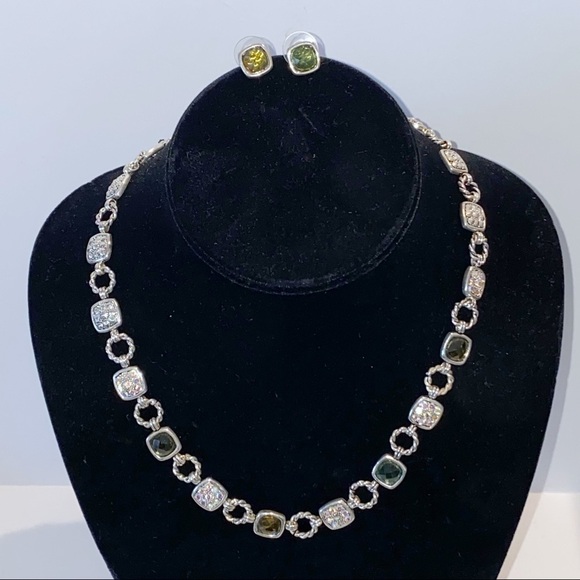 Jewelry - Jewelry Set Rhinestones Topaz SilverTone Necklace/Earrings Contemporary